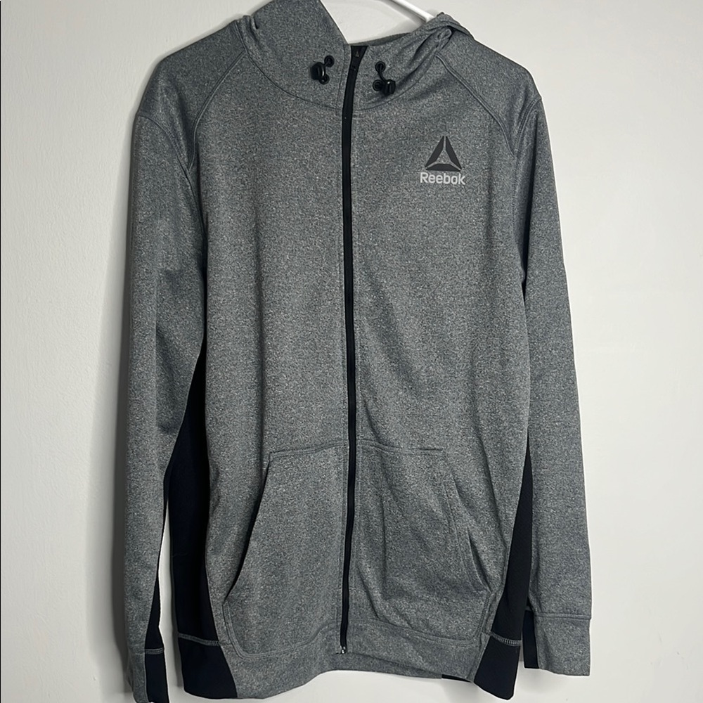 Men’s Large Reebok Gray and Black Zip-Up Hoodie
